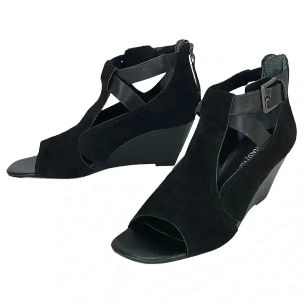 Donald J Pliner Sila2 Black Suede Leather Womens Wedge Pump Size 5M